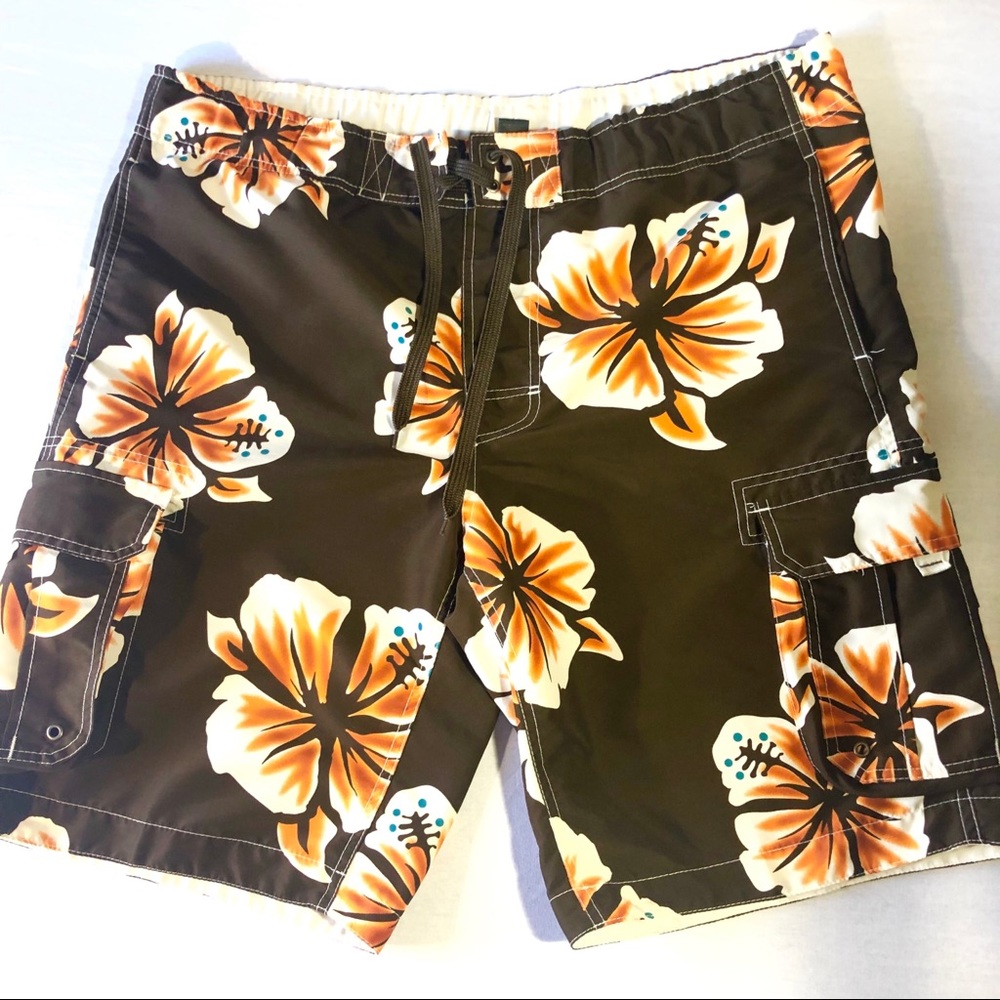 🏄🏾Arizona Mens Brown Floral Board Shorts Large